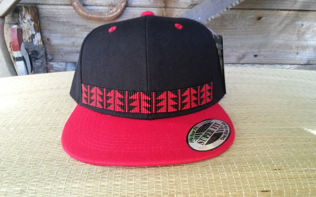 Native Beaded Baseball Cap. Hat Flat Bill. up River. Down River. Basket