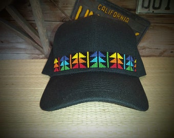 Native Beaded Baseball cap. Hat. Up river. Down river.   Basket Weave Design. Rainbow.  Two spirit. Curved visor.
