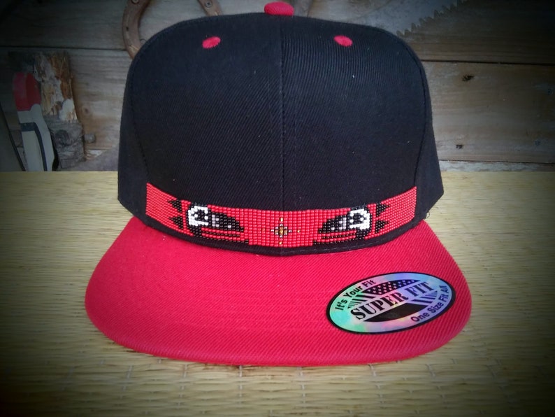Native Beaded Baseball Cap. Hat Flat bill. Raven. Crow. Haida. | Etsy