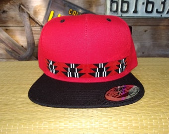 Native Beaded Baseball Cap. Hat Flat bill. Elk Horn. Basket weave design. one size fits all. Snap backl