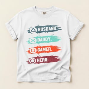 Husband Daddy Gamer Hero Shirt PS Controller Icons Gift Idea | Comfort Colors® T-Shirt