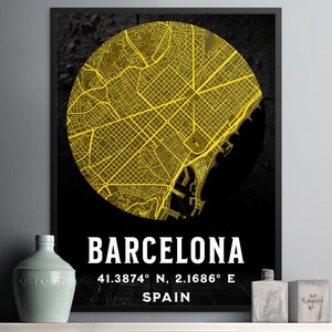 Barcelona Map Spain Gold minimalistic City Barcelona Map Wall art poster