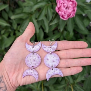 Strawberry Moon Earrings • Lavender Moon Phase Polymer Clay Earrings • Handmade Celestial Jewelry • Lunar Full Moon Earrings • Boho earrings