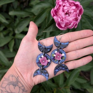 Midnight Disco Mond Ohrringe • Dreifach Mond Göttin Schmuck • Statement Ohrringe aus Polymer-Ton • Himmlische Witchy Boho • Femininer Mond Geschenk