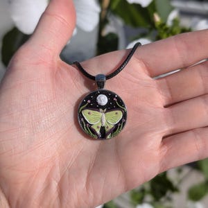 Luna Moth Necklace • Handmade Polymer Clay Pendant • Moon & Night Sky Jewelry • Nature-Inspired Gift • Boho Forest Witch Aesthetic