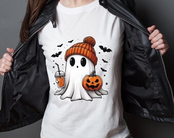 Pumpkin Spice Ghostie - Unisex apparel relaxed fit, Womenswear | Spooky Cute Ghost T-Shirt, Halloween Tee | Unisex Jersey Short Sleeve Tee