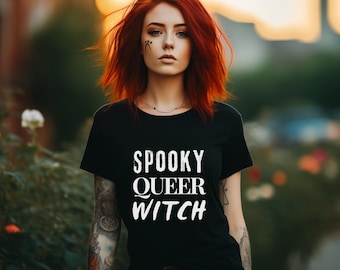 Spooky Queer Witch T-Shirt - Goth tee, LGBTQ+ Pride, Witchy vibes tee - Unisex Softstyle T-Shirt