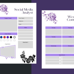 Purple Floral Social Media Planner, Digital image 5