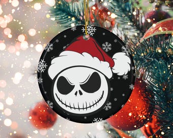 Jack Skellington Christmas Ornament - Nightmare Before Christmas Inspired - Halloween Christmas Decor |  Ceramic Ornament, Round