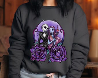 Nightmare Before Christmas Inspired Jack and Sally Sweatshirt | Spooky Halloween, Tim Burton Gift | Unisex Heavy Blend™ Crewneck Sweatshirt
