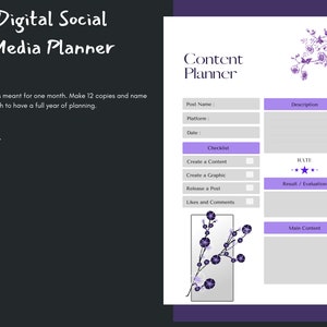 Purple Floral Social Media Planner, Digital image 2