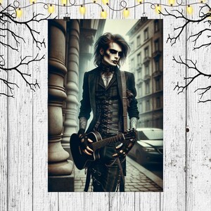 Rock Star Vampire Poster | Gothic Art Print | Musician Vampire Decor | Dark Aesthetic | Matte Vertical Posters