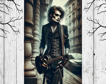 Rock Star Vampire Poster | Gothic Art Print | Musician Vampire Decor | Dark Aesthetic | Matte Vertical Posters