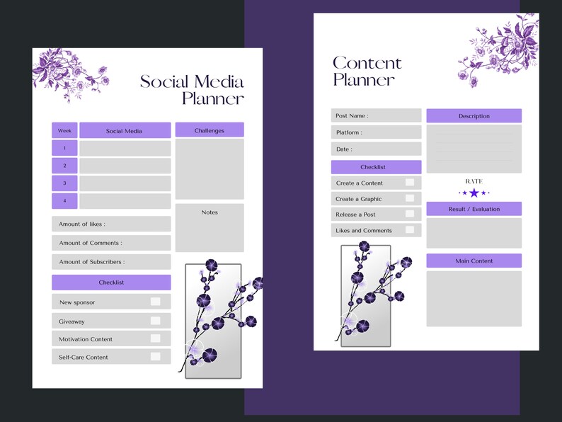 Purple Floral Social Media Planner, Digital image 7