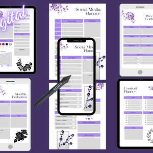 Purple Floral Social Media Planner, Digital image 4