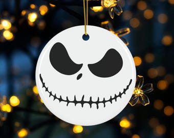 Jack Skellington Christmas Ornament - Nightmare Before Christmas Inspired - Halloween Christmas Decor |  Ceramic Ornament, Round