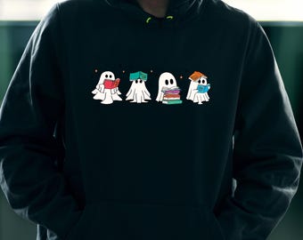 Ghosts Reading ACOTAR Books Hoodie| Cartoon Ghosts Sweatshirt | Fantasy Book Lovers shirt | Unisex Heavy Blend™ Hooded Sweatshirt