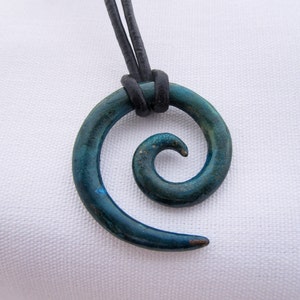Koru Tribal Bronze Pendant in turquoise