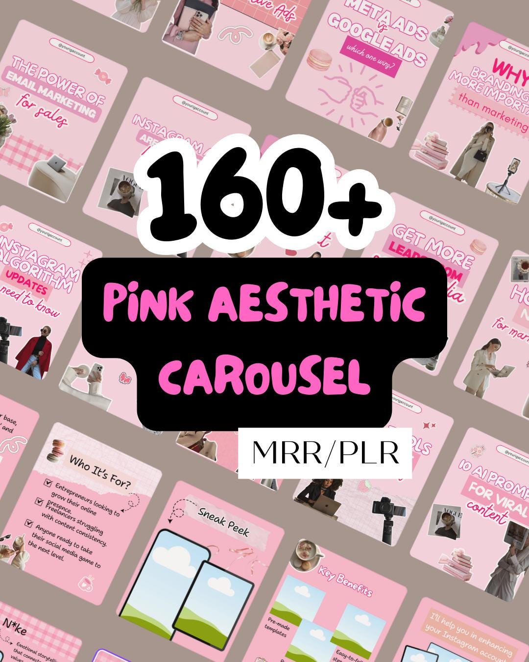 Pink Instagram Carousel Templates: 160 Canva Social Media Posts, PLR ...