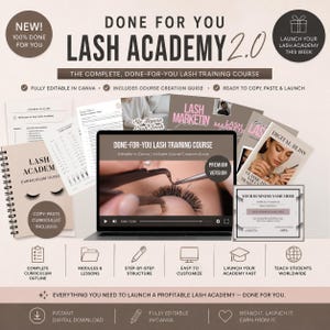 Done For You Lash Academy 2.0 / Programma di formazione per extension ciglia, piano di marketing e video di formazione in 4K da copiare e incollare / Download digitale