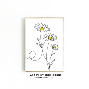 Minimalist Daisy Line Art – Botanical Black & White Digital Print (JPG/PNG)