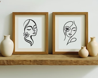 Minimalist Woman Face Line Art – Modern Abstract Clipart (Digital Files)