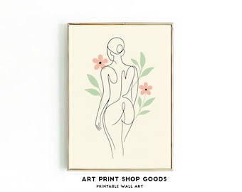 Minimalist Line Art – Feminine Body Digital Print (Black & White )