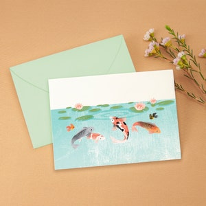 Koi und Goldfisch Postkarte