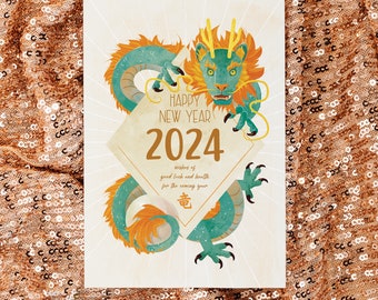 Dragon New Year Card 2024 Digital Download