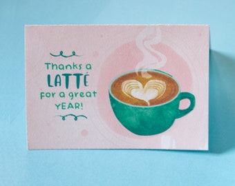 Thanks a Latte Teacher Appreciation Gift Card Printable Digital File