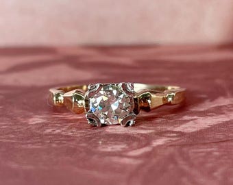 Retro 14k Two-Tone and Old European Cut Diamond Solitaire Ring