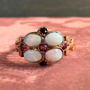 Victorian 10k Rose Gold, Opal, and Ruby Ring