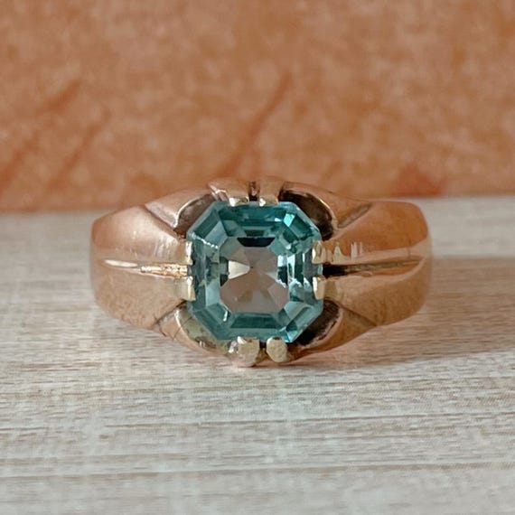 Edwardian 10k Rose Gold and Blue Zircon Ring - image 1