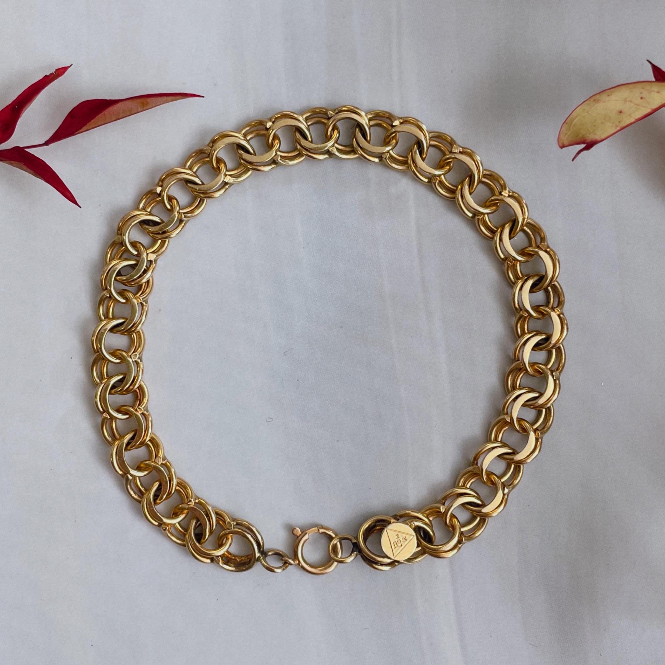 アクセサリー 60s German Vintage Double Chain Bracelet Mid-century POM Reuben Pomerantz Jewelry Co. Inc. 14k Gold