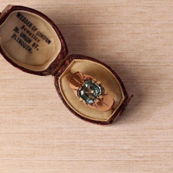Edwardian 10k Rose Gold and Blue Zircon Ring - image 5