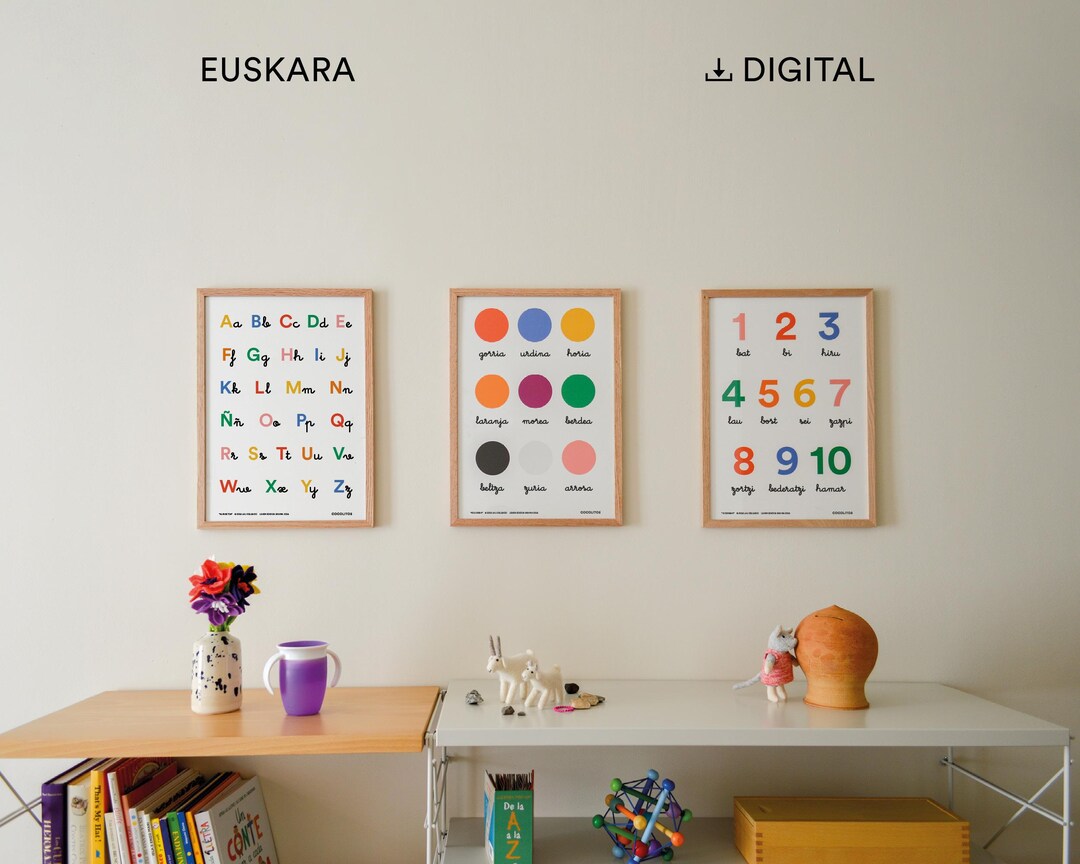 Basque Numbers Educational Bundle in Basque: Set of 3 Printable Charts for Children ...