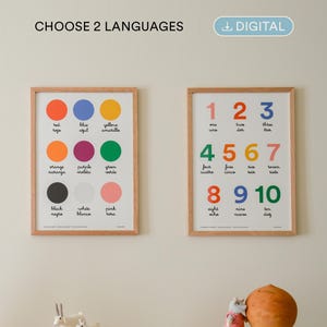 Numbers and Colors in Two Languages. Set of 2 Customizable Posters, Printable Sheets for Children (Digital Download).