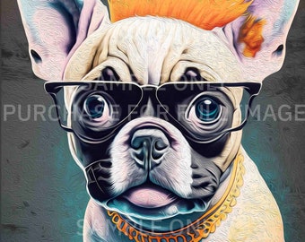 Boston Terrier Puppy Artwork Print - Punk - Alternative 16x20 Canvas or Enlargement Print