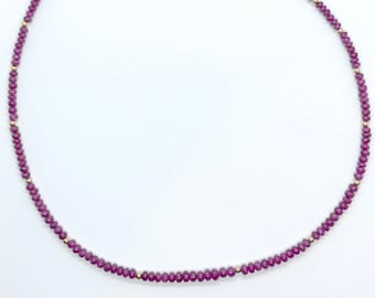 Graduated Ruby and 14k Gold Necklace OOAK Handmade