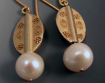 Stunning Earrings with Huge White Pearls and Vermeil Beads
