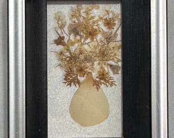 Vintage Miniature Framed Pressed Flower Arrangement in Vase from England by Sylvia Yarwood