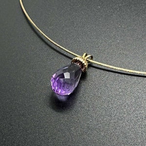 Amethyst Faceted Drop Briolette on Gold Necklace