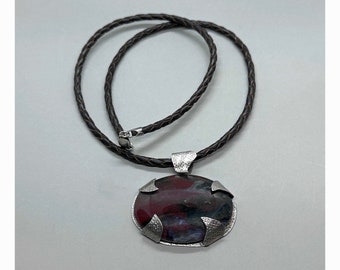 OOAK "Canyon Dreams" Agate Sterling Silver Leather Necklace Handmade