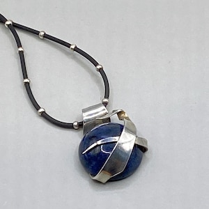 Handmade Sodalite Sterling Silver Pendant Necklace Unique One of a Kind