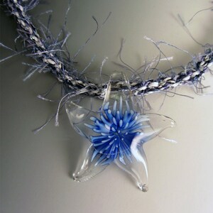 OOAK Sterling Silver Japanese Kumihimo Weaving Glass Star Flower Necklace