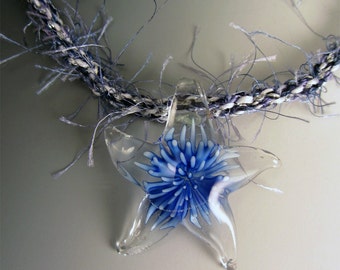 OOAK Sterling Silver Japanese Kumihimo Weaving Glass Star Flower Necklace