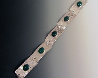 Handmade OOAK "Woodland Path" Sterling Silver and Green Onyx Bracelet