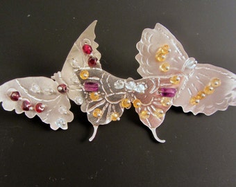 Butterflies Butterfly Brooch Pin OOAK Topaz Amethyst Citrine Sterling Silver