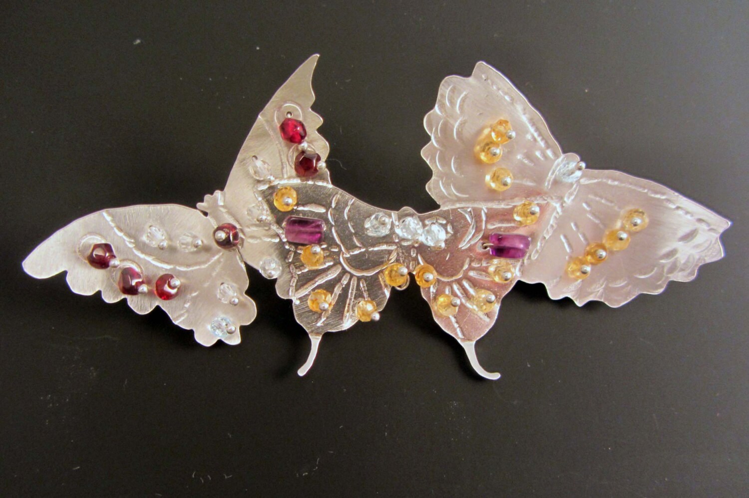 Butterflies Butterfly Brooch Pin OOAK Topaz Amethyst Citrine