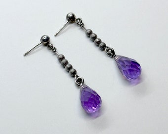 Amethyst Briolette Sterling Silver Earrings Handmade OOAK